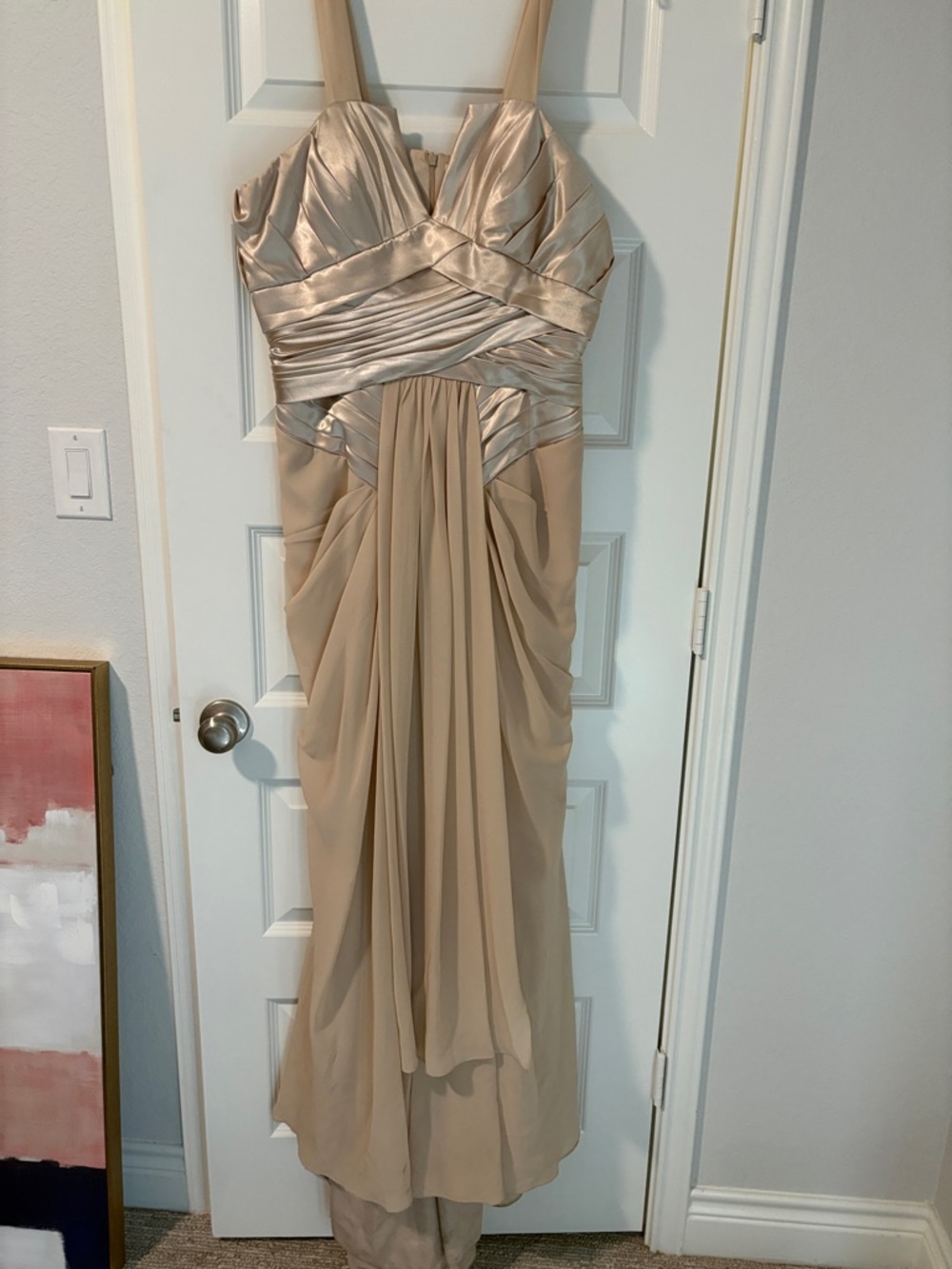 Elegant Beige Satin and Chiffon Evening Dress